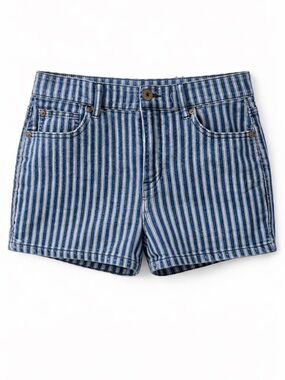 American Eagle Blue & White Striped Denim Shorts Size 12 High Rise Short Inseam